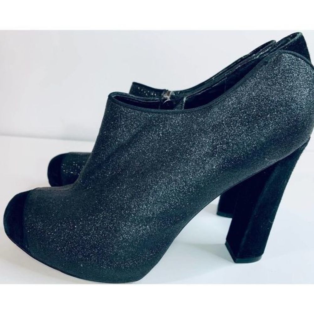 Sam Edelman Black Glitter Chunky Heel Ankle Boot size 8m‎